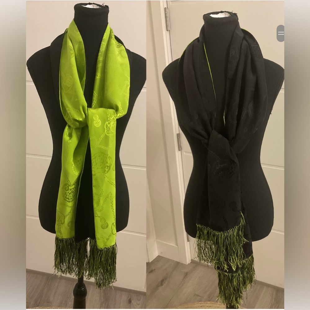Vibrant Reversible Lime Green /Black Silky Scarf.